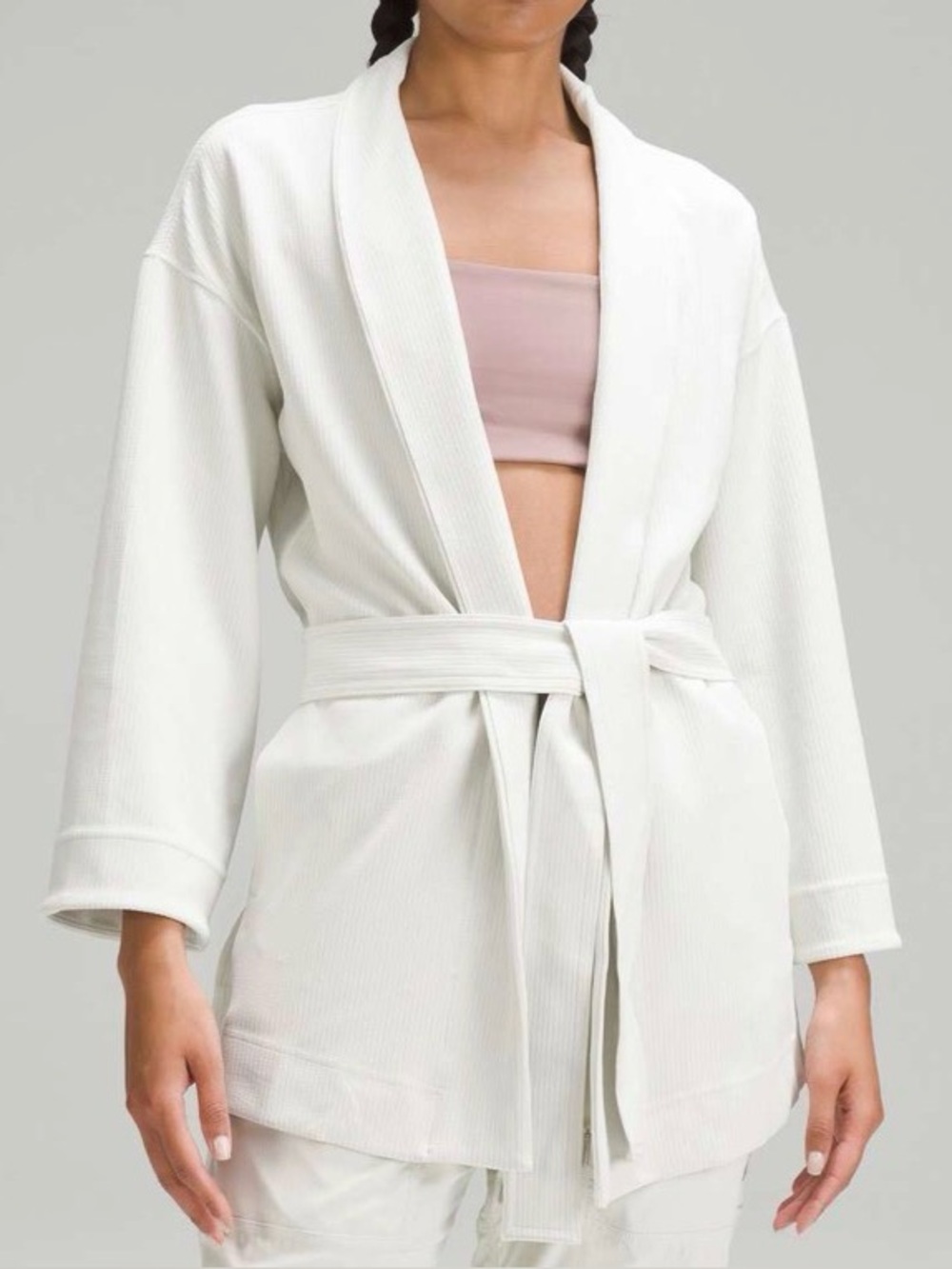 Lululemon‎ Ribbed Softstreme Belted Wrap Cream Bone Women 6 Pockets W3GS7S cozy